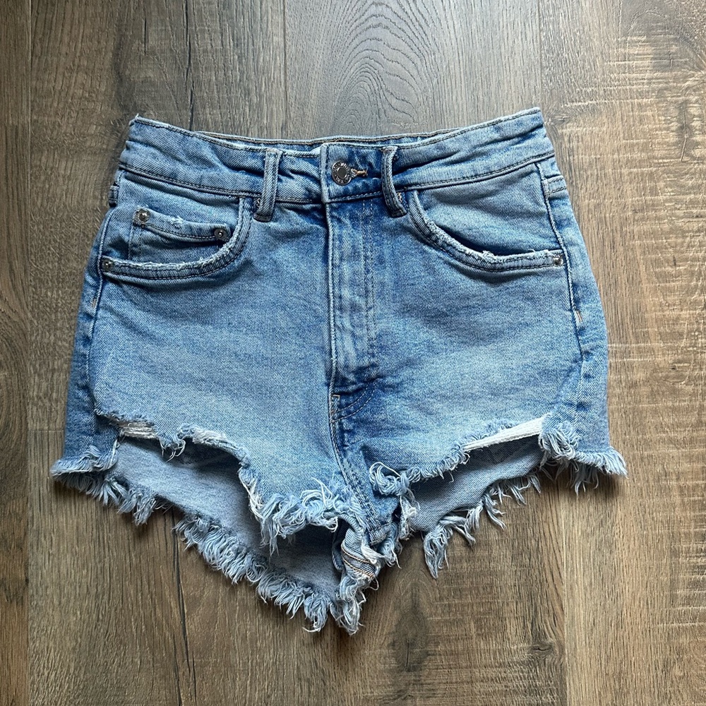 Zara Blue Jean Shorts High-Waisted Distressed